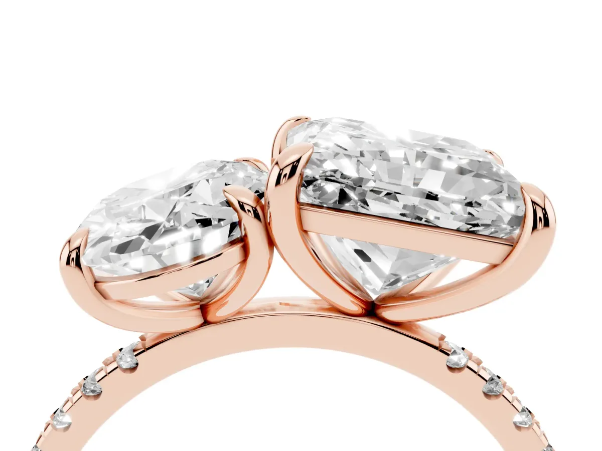 Oval and Princess Toi Moi Ring with Prong Setting and Pave Band Rose gold