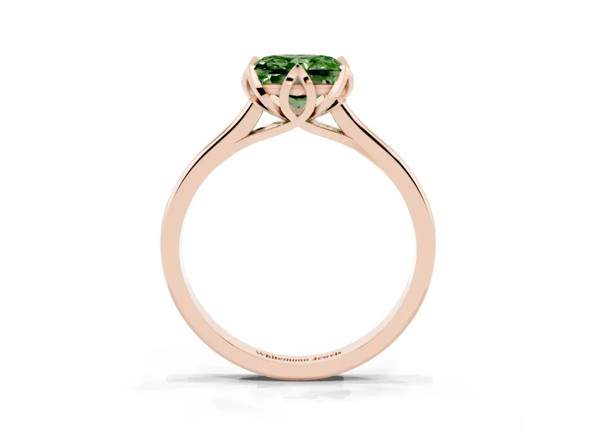 Fancy Green Princess Cut Diamond Solitaire Ring with Flower Prong Setting and Classic Band Rose gold
