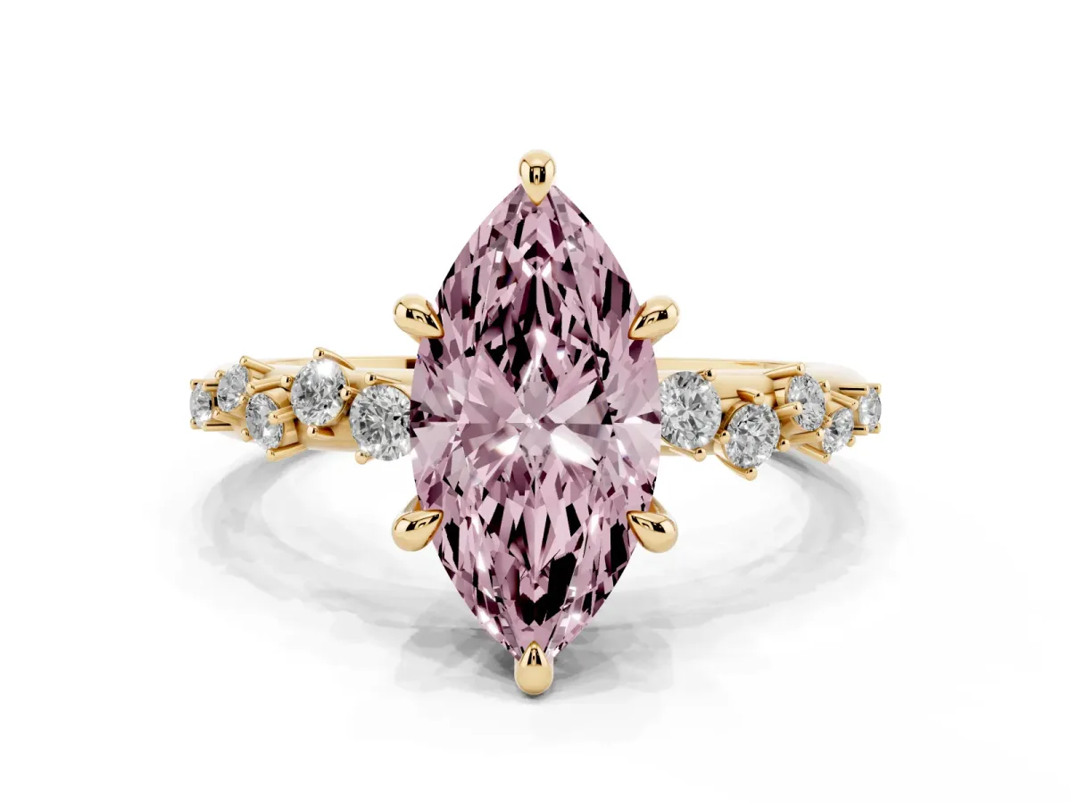 Fancy Pink Marquise Cut Cut Diamond Vine Band with Four-Prong Setting Yellow gold