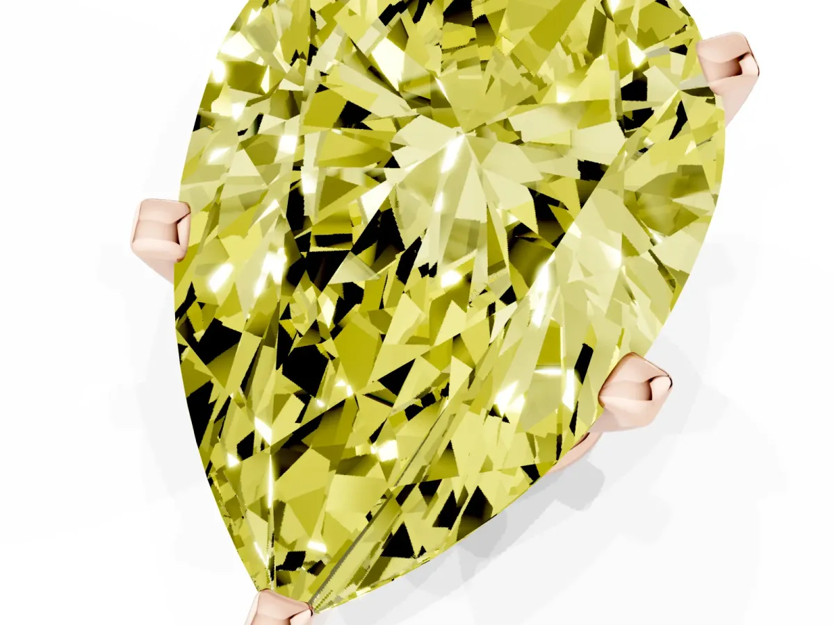 Fancy Yellow Pear Cut Diamond Solitaire Ring with Prong Setting and Classic Band Rose gold