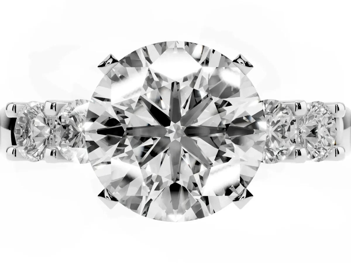 Round Cut Brilliant Cut Diamond Five-Stone Prong Set Engagement Ring with Channel Band Silver