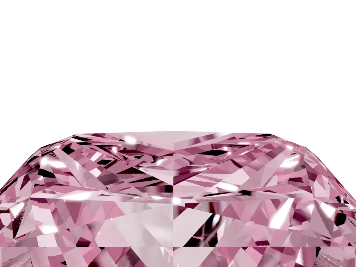 Fancy Pink Princess Cut Halo Diamond Ring with Milgrain and Bezel Accents on a Split Shank Band Rose gold