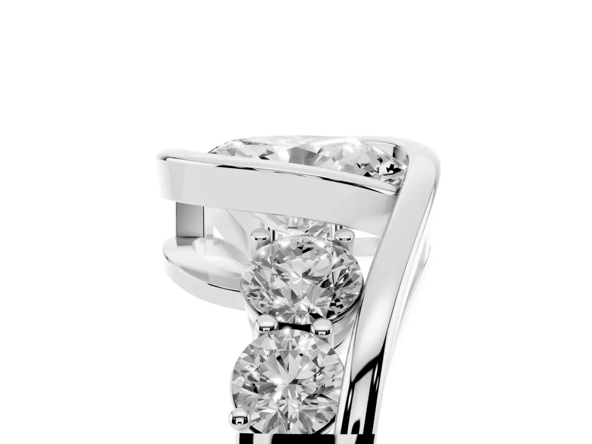 Bezel Set Oval Cut Diamond Bypass Ring with Round Accents Platinum