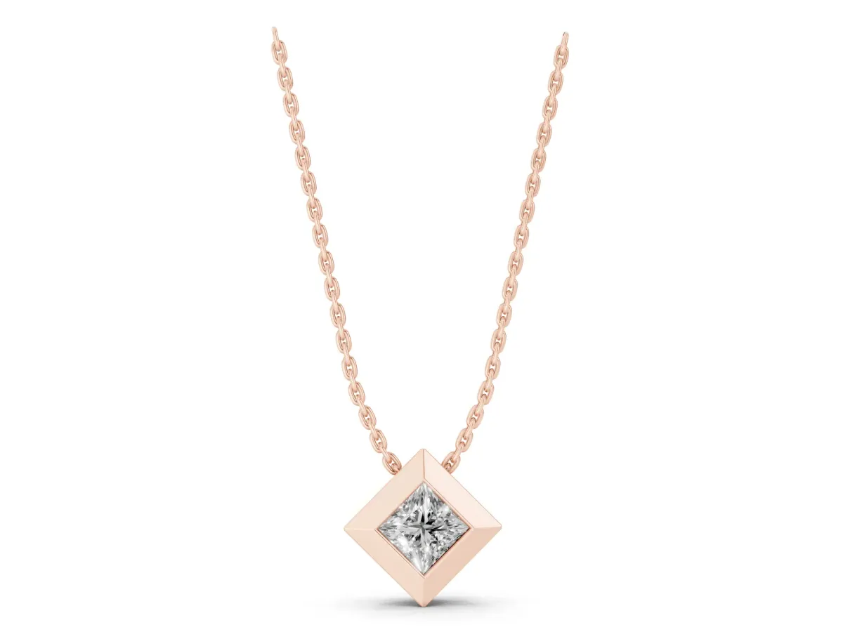 Bezel Princess Cut Diamond Pendant Rose gold
