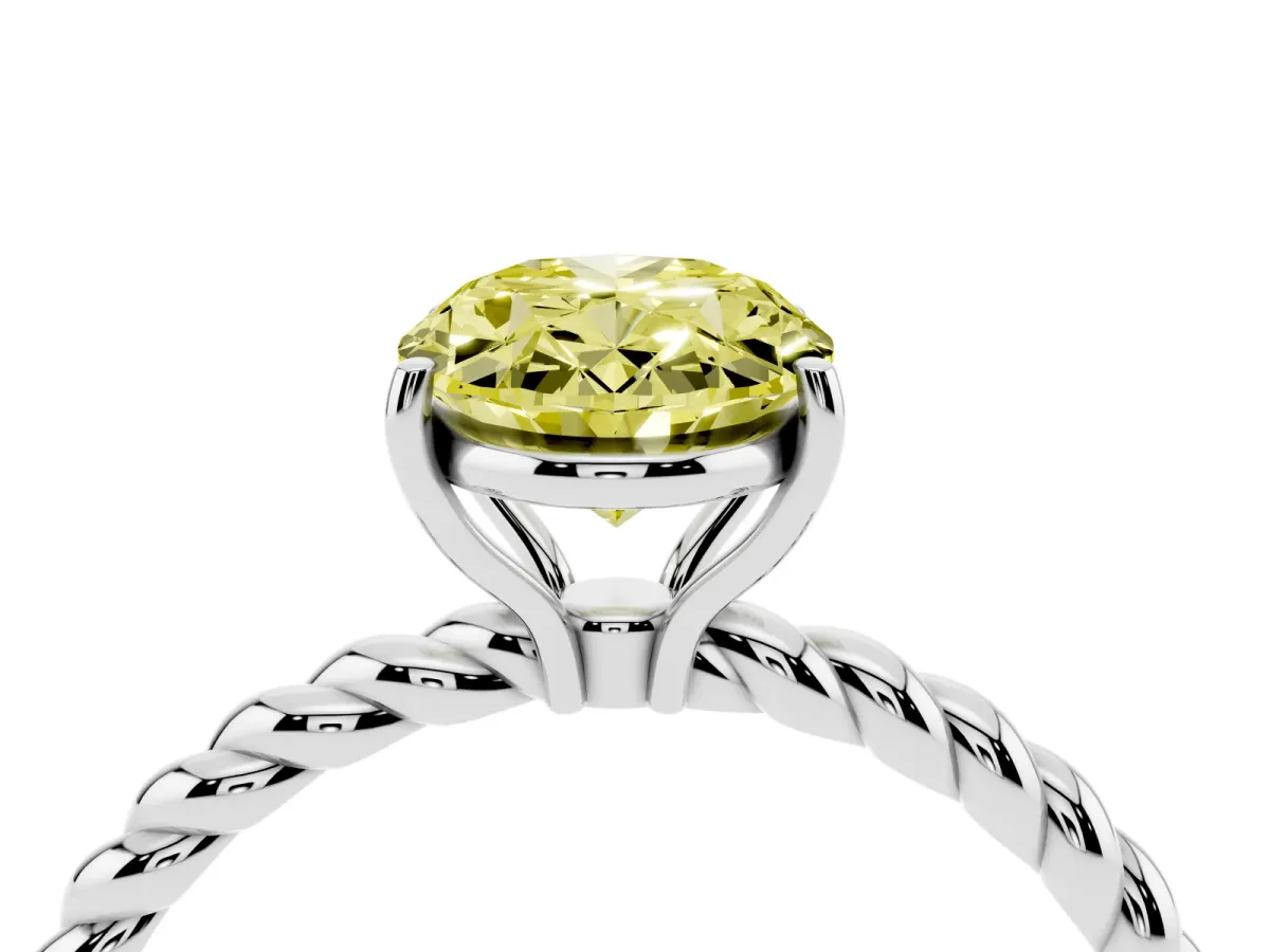 Fancy Yellow Oval Cut Solitaire Twisted Band 4-Prong Ring Platinum