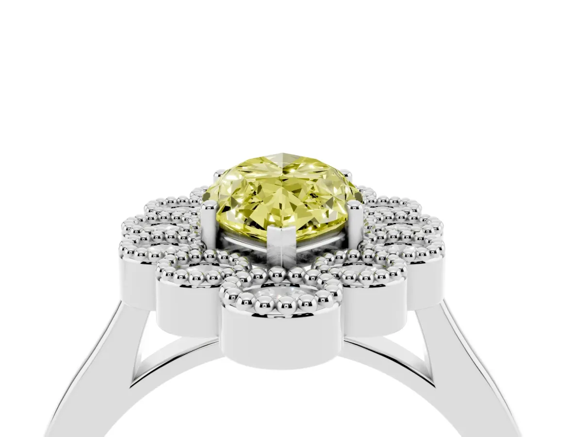 Fancy Yellow Marquise Cut Halo Diamond Cluster Engagement Ring with Milgrain Bezel Setting and Solitaire Band Silver