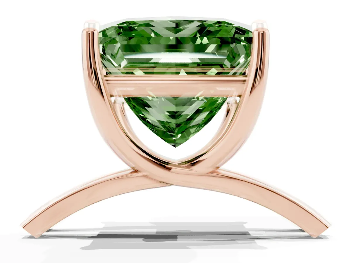 Fancy Green Princess Cut Cut Diamond Solitaire Engagement Ring with Tapered Plain Band and Four-Prong Setting Rose gold
