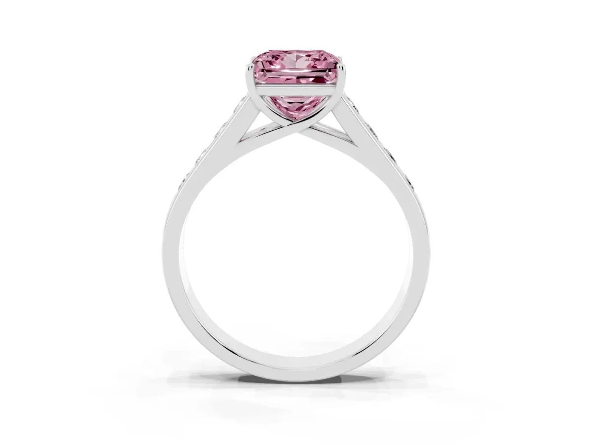 Fancy Pink Princess Cut Solitaire Channel-Set Diamond Engagement Ring with Four-Prong Setting Silver
