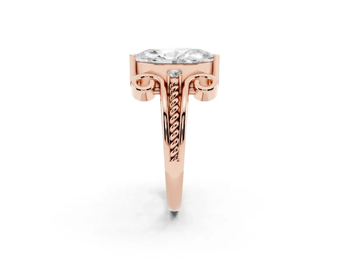 Marquise Cut Solitaire Twisted Band Scroll Prong Ring Rose gold