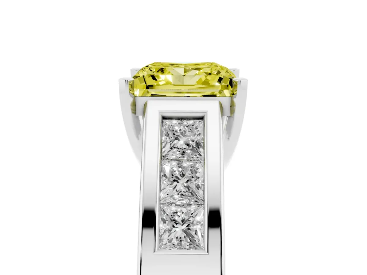Fancy Yellow Princess Cut Cut Channel Set Solitaire Ring with Four-Prong Setting Platinum