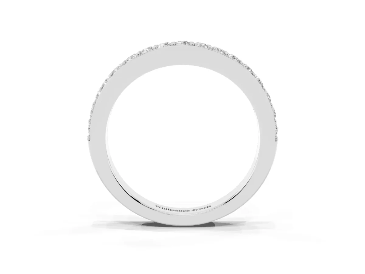 Round Diamond Pavé Set Curved Eternity Band Silver