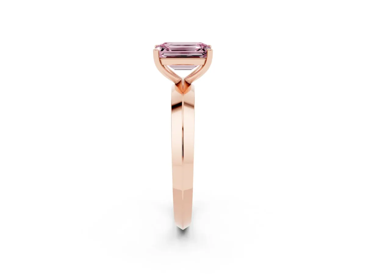 Fancy Pink Emerald Cut Cut Solitaire Engagement Ring with Flat Band and Four-Prong Setting Rose gold