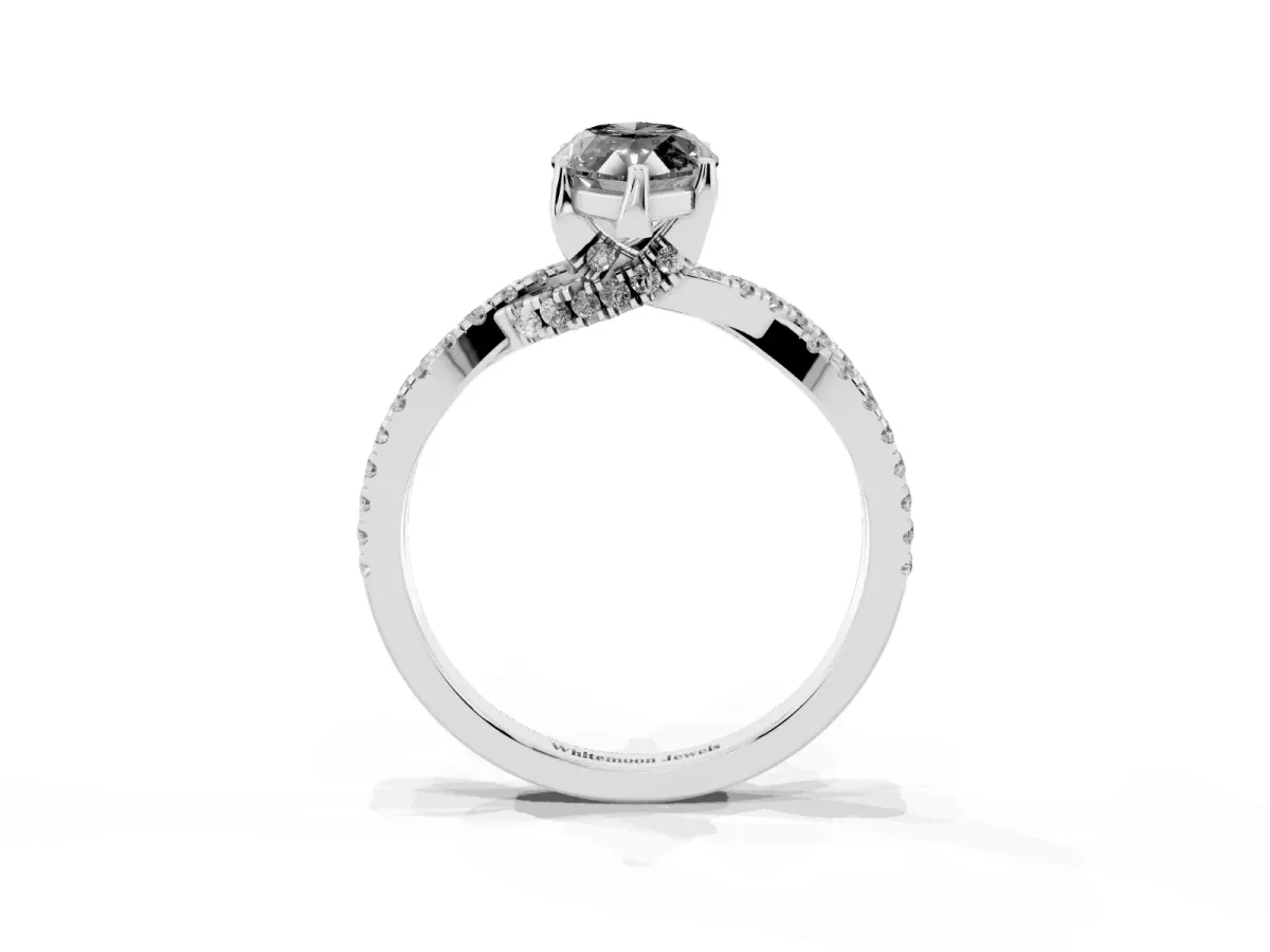 Fancy Black Marquise Cut Solitaire Twist Pave Diamond Engagement Ring with Prong Setting Silver