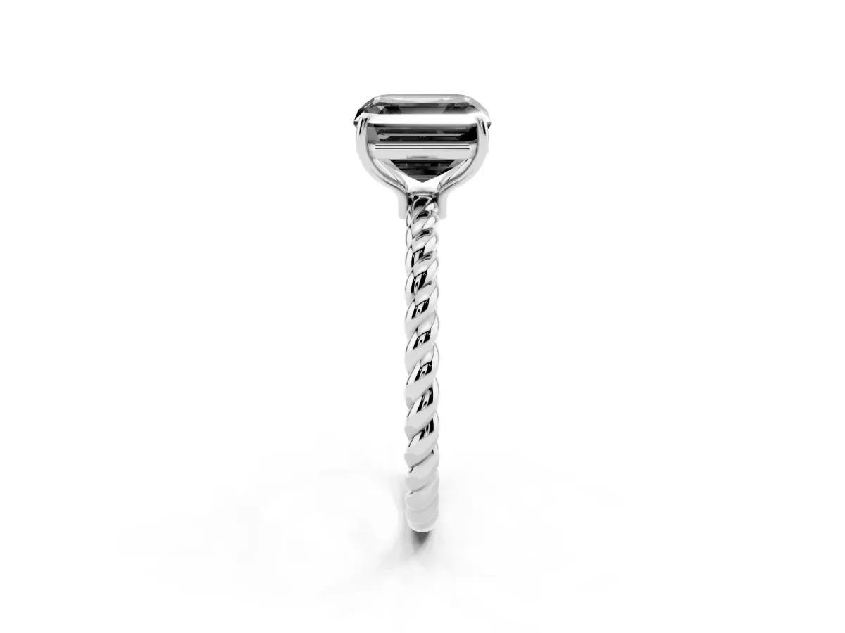 Fancy Black Asscher Cut Solitaire Twisted Band 4-Prong Ring Silver