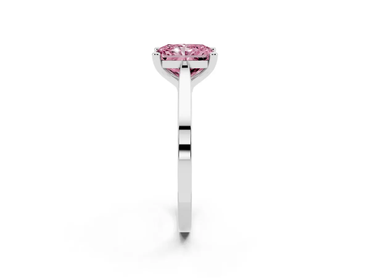 Fancy Pink Radiant Cut Solitaire Diamond Ring with Four-Prong Setting and Tapered Band White gold