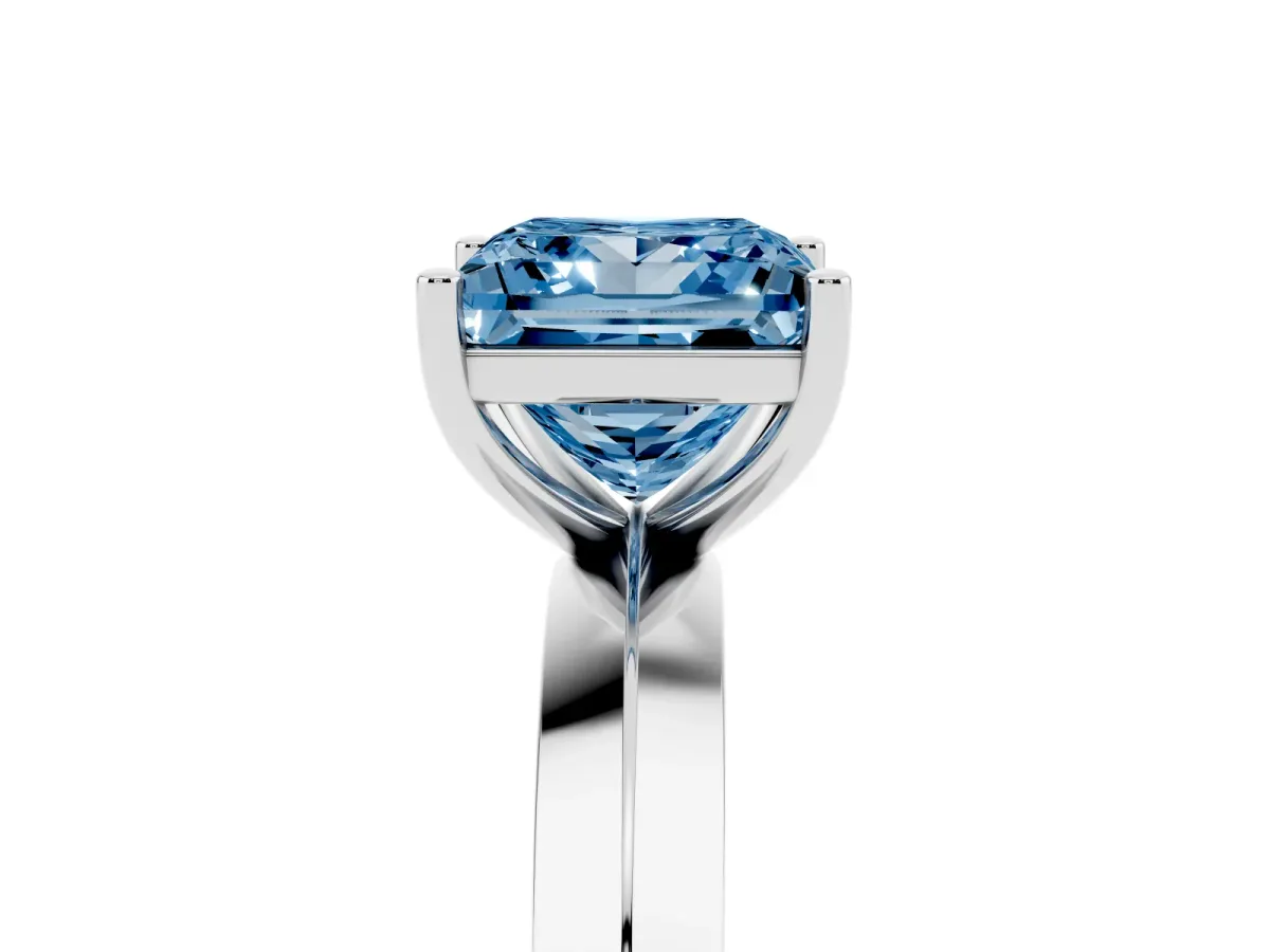 Fancy Blue Princess Cut Cut Solitaire Engagement Ring with Flat Band and Four-Prong Setting Silver