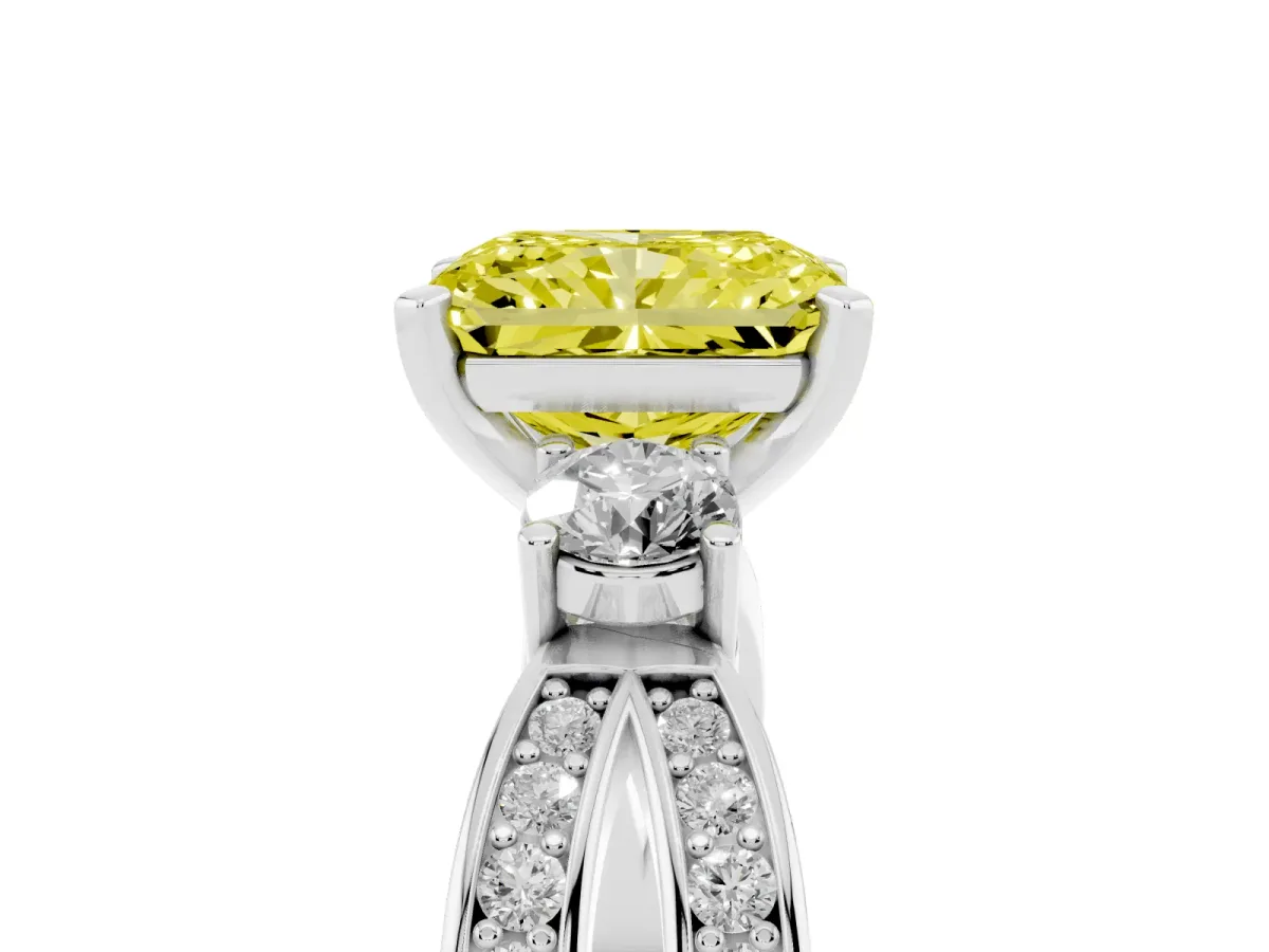 Fancy Yellow Three-Stone Radiant Cut Cut Diamond Twist Band with Prong Setting Silver