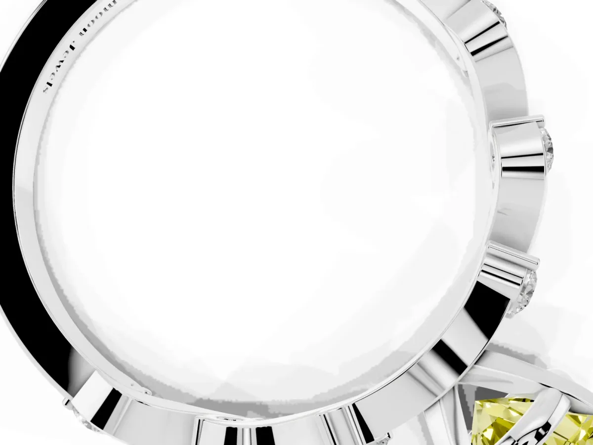 Fancy Yellow Oval Cut Diamond Solitaire Twisted Band with Round Accents and Prong Setting Silver
