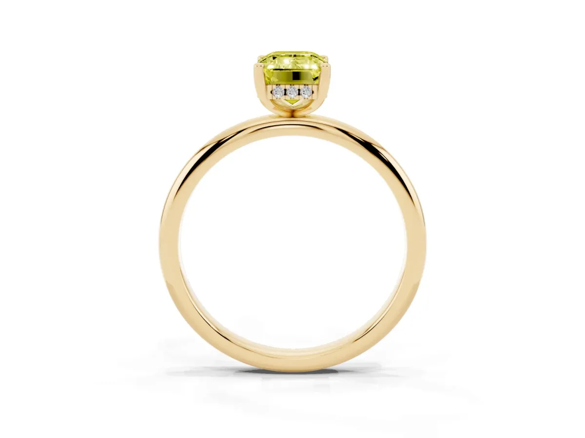 Fancy Yellow Emerald Cut Cut Solitaire Engagement Ring with Four-Prong Setting and Classic Band Yellow gold