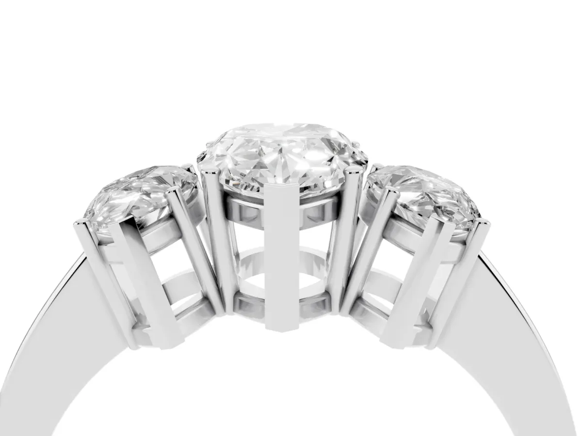 Three-Stone Pear Cut Cut Diamond Engagement Ring with Flat Band and Four-Prong Setting Silver