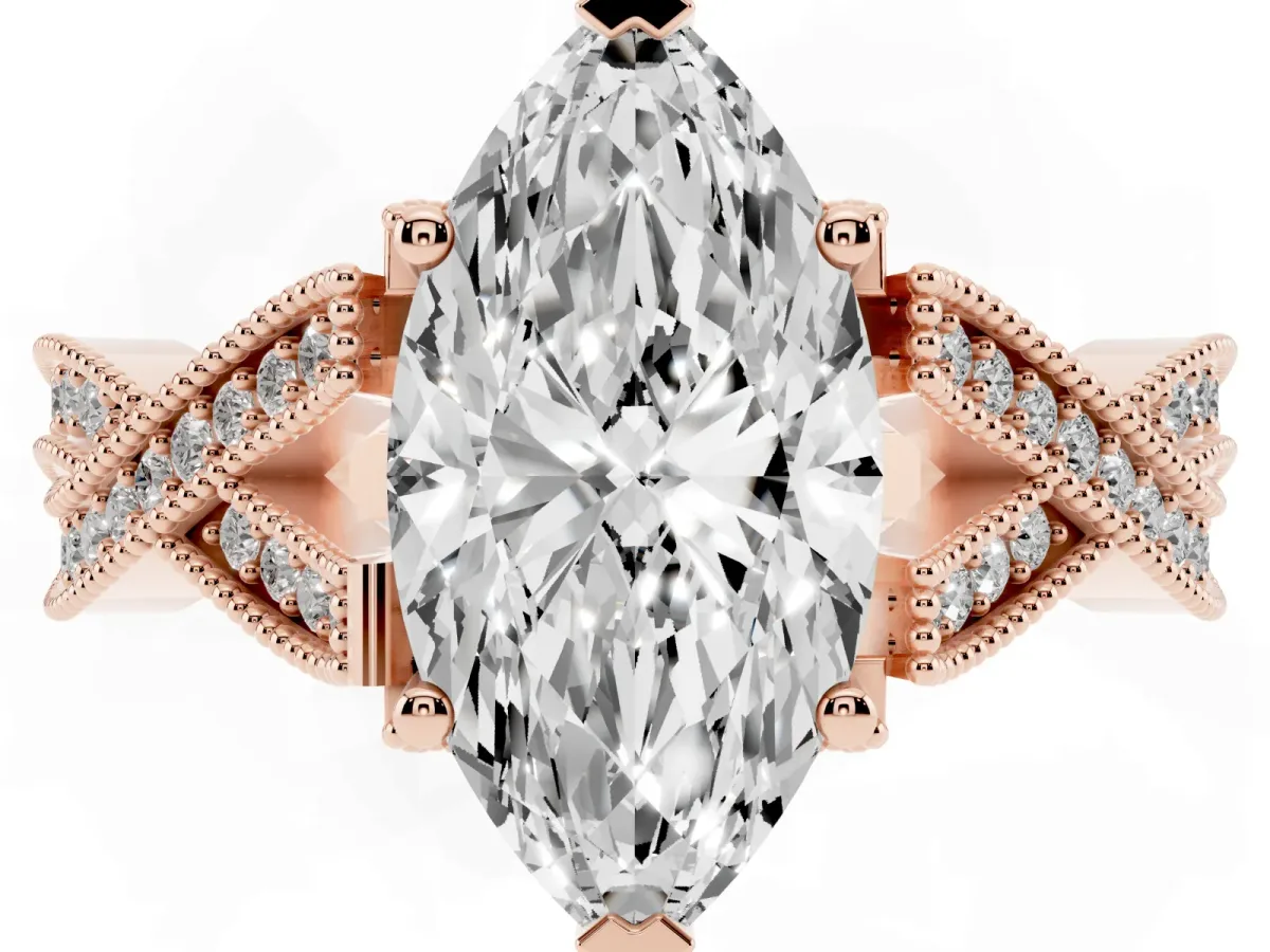 Marquise Cut Cut Diamond Twisted Band with Milgrain Pave Setting and Four-Prong Setting Rose gold