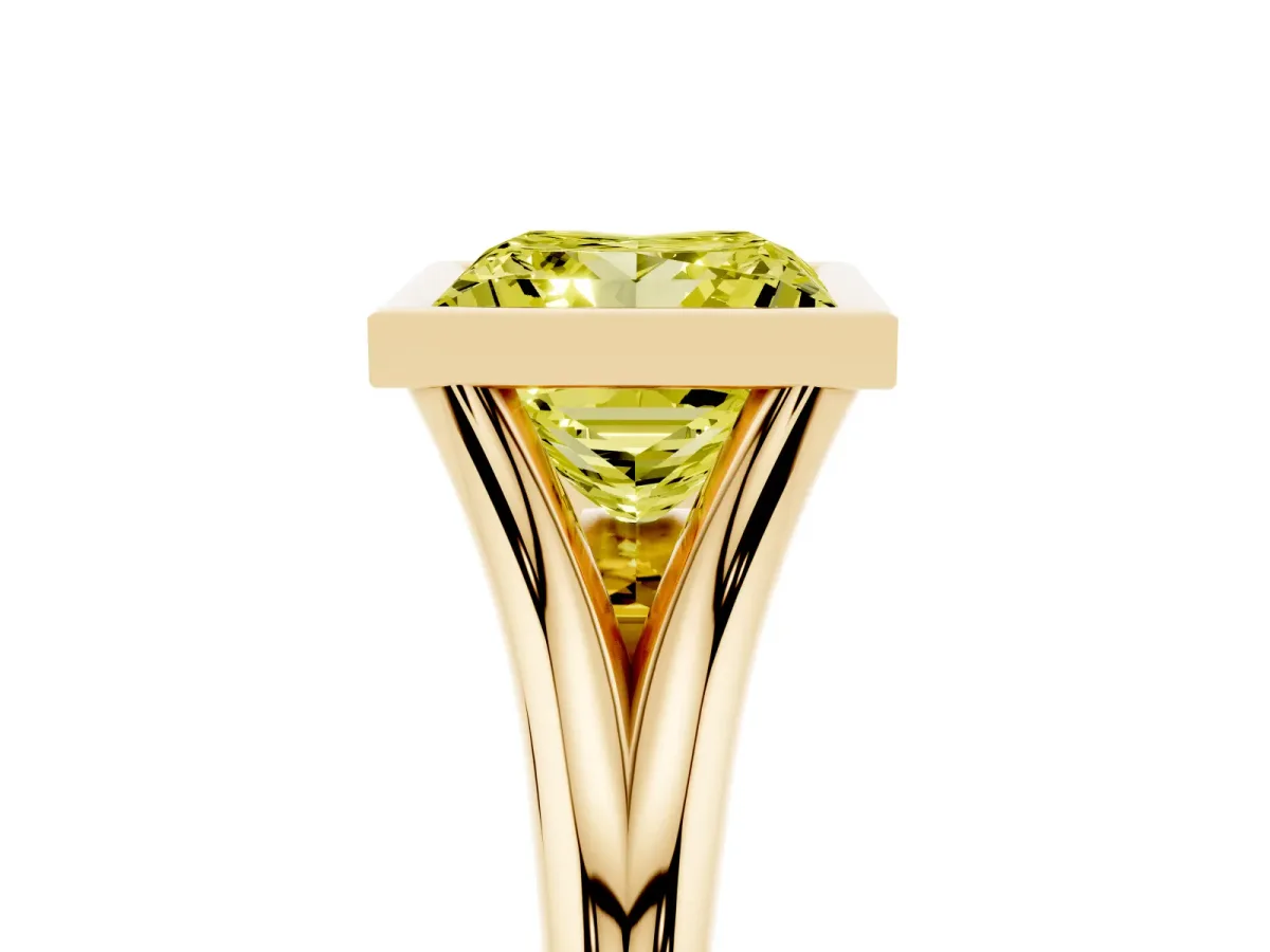 Fancy Yellow Bezel Set Princess Cut Cut Solitaire Ring with Tapered Band Yellow gold