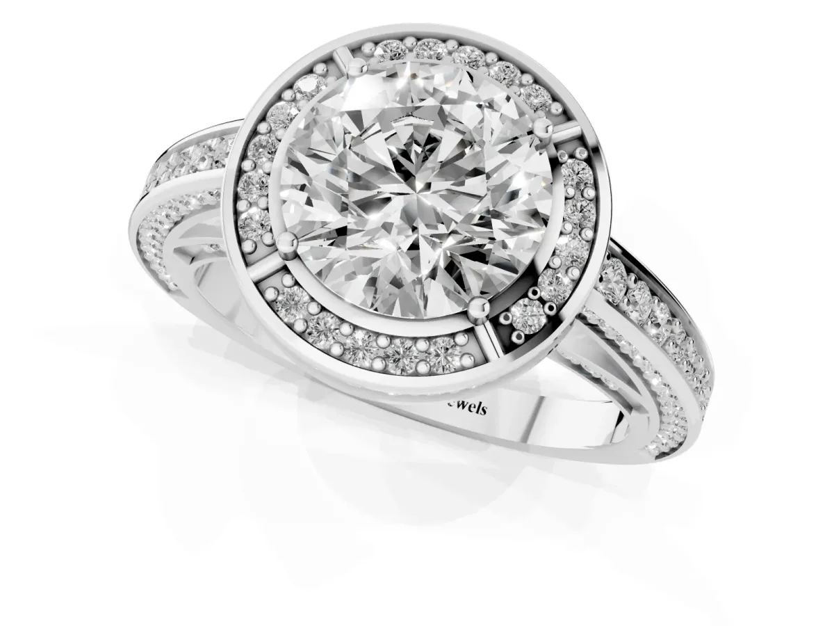 Round Cut Cut Halo Pave Split Shank Prong Setting Ring Platinum