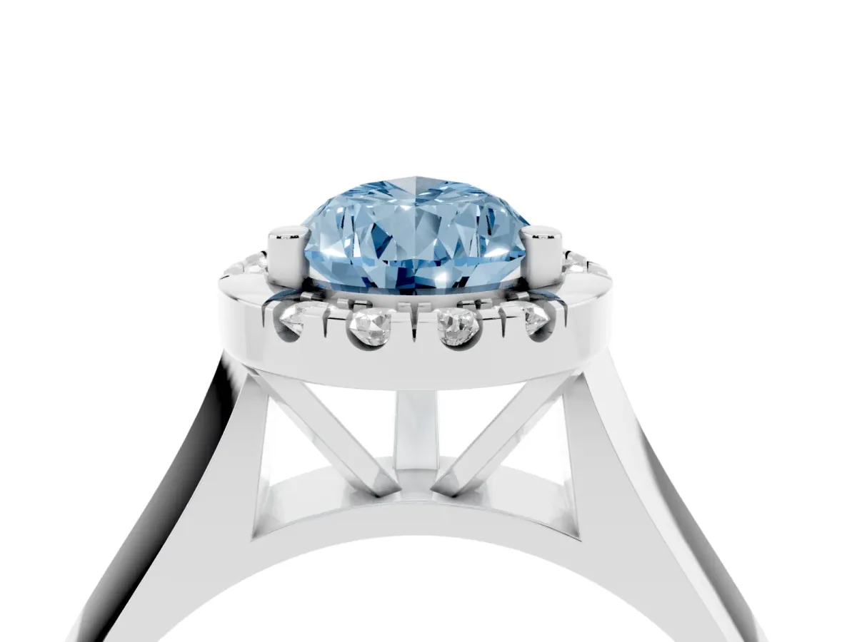 Fancy Blue Pear Cut Cut Halo Solitaire Engagement Ring with Square Band and Four-Prong Setting Platinum