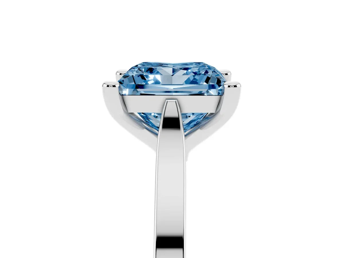 Fancy Blue Princess Cut Solitaire Diamond Ring with Four-Prong Setting and Tapered Band White gold