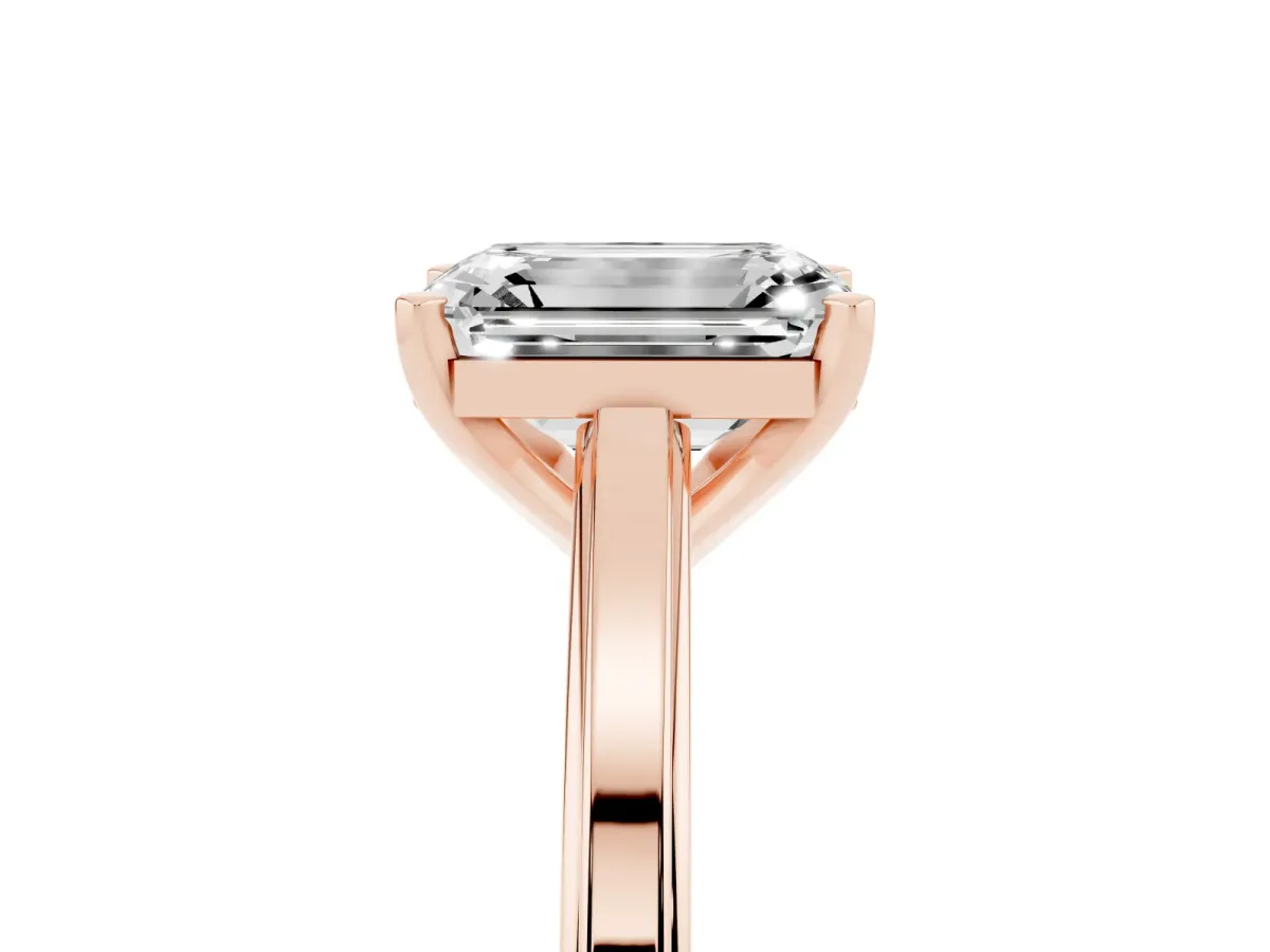 Emerald Cut Solitaire Diamond Ring with Four-Prong Setting and Classic Band Rose gold