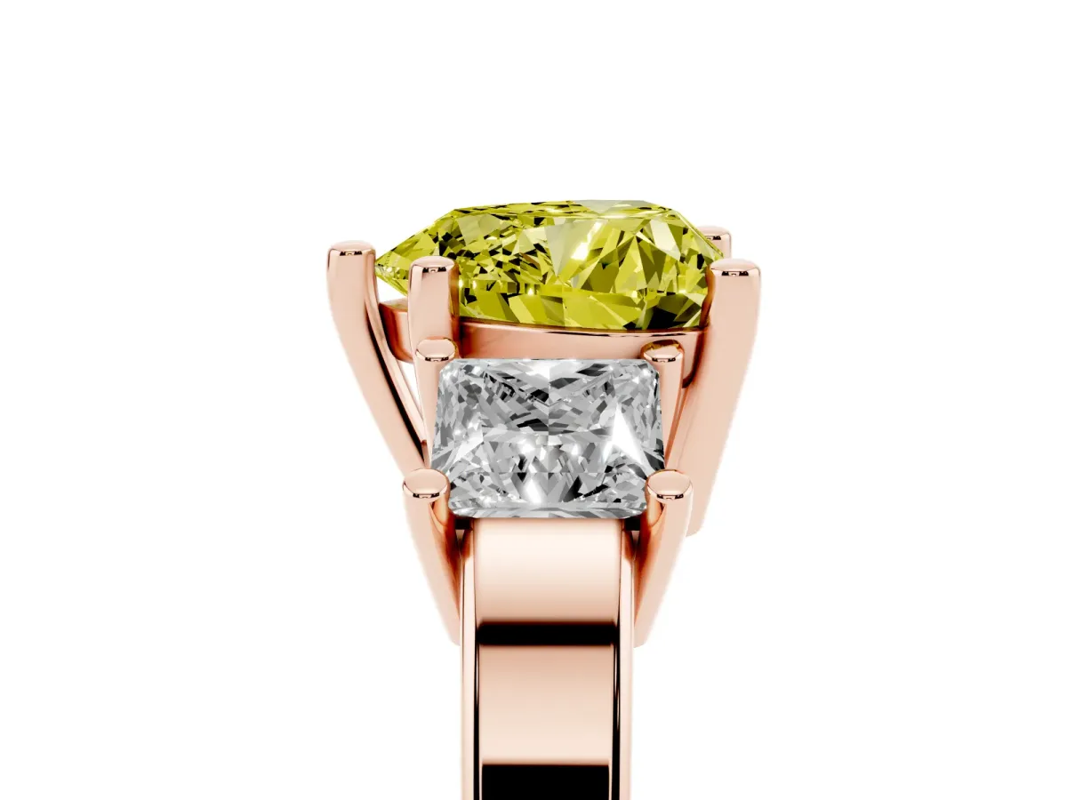 Fancy Yellow Three-Stone Heart Cut Cut Solitaire Ring with Prong Setting Rose gold