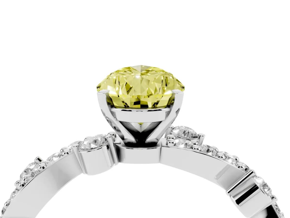 Fancy Yellow Pear Cut Cut Solitaire Diamond Twisted Band with Pave Setting White gold