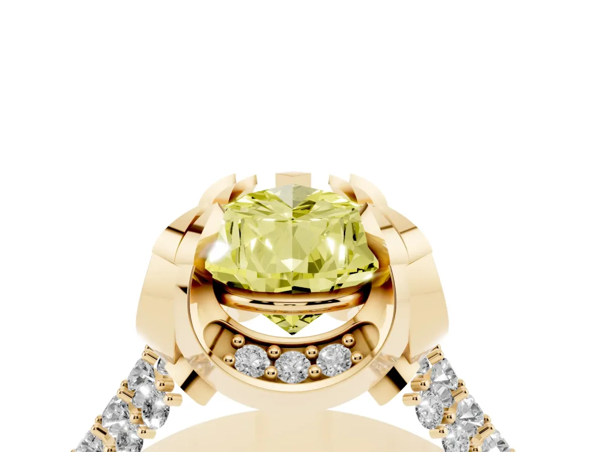 Fancy Yellow Pear Cut Solitaire Pave Split Shank Ring with Four-Prong Setting Yellow gold