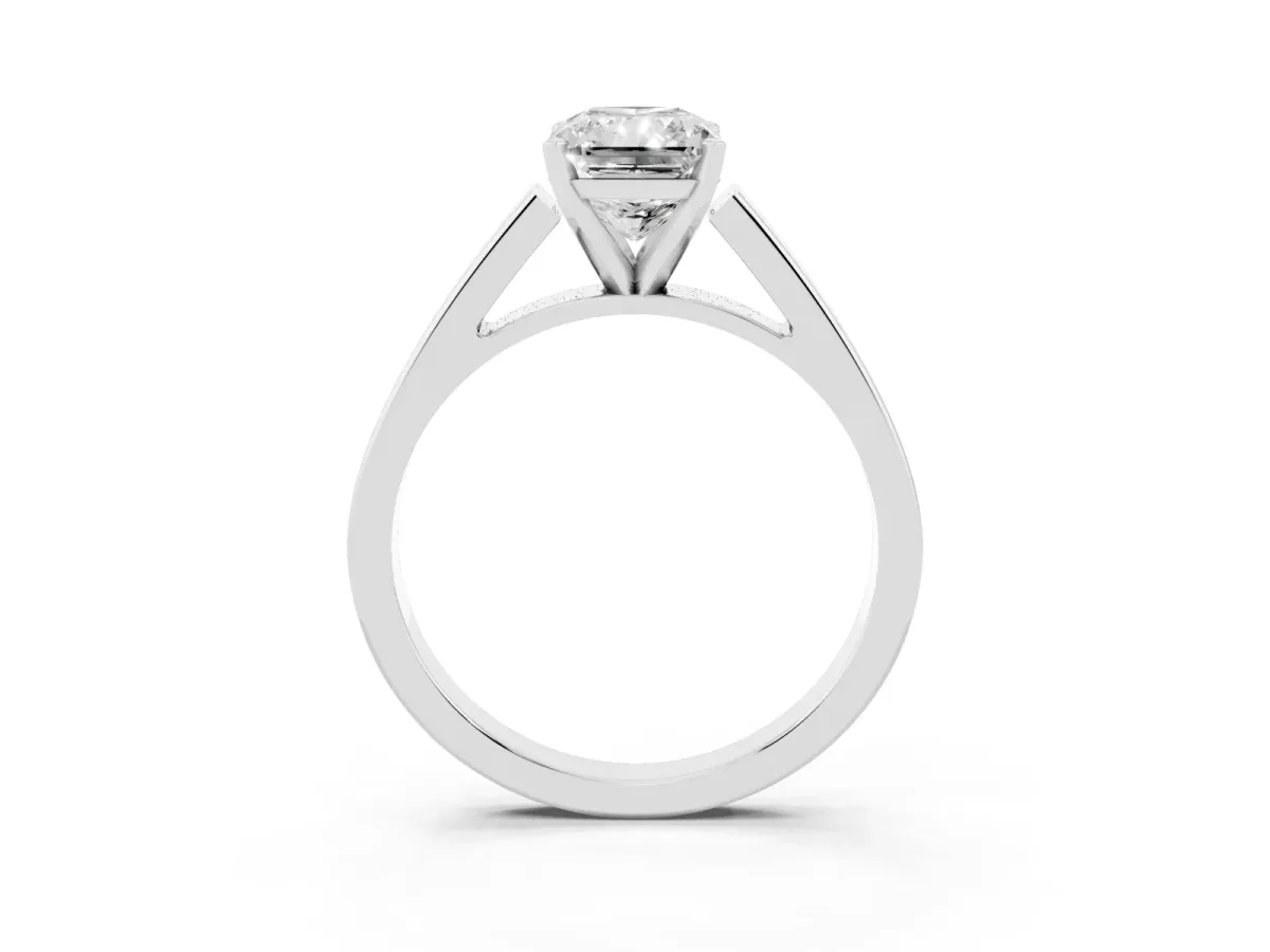 Radiant Cut Solitaire Engagement Ring with Four-Prong Setting and Tapered Band Silver
