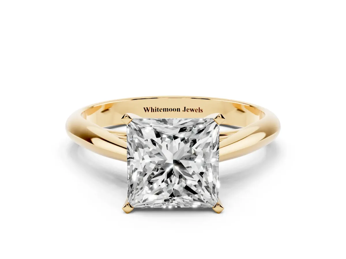 Princess Cut Diamond Solitaire Engagement Ring with Cathedral Setting and Four-Prong Mount Yellow gold