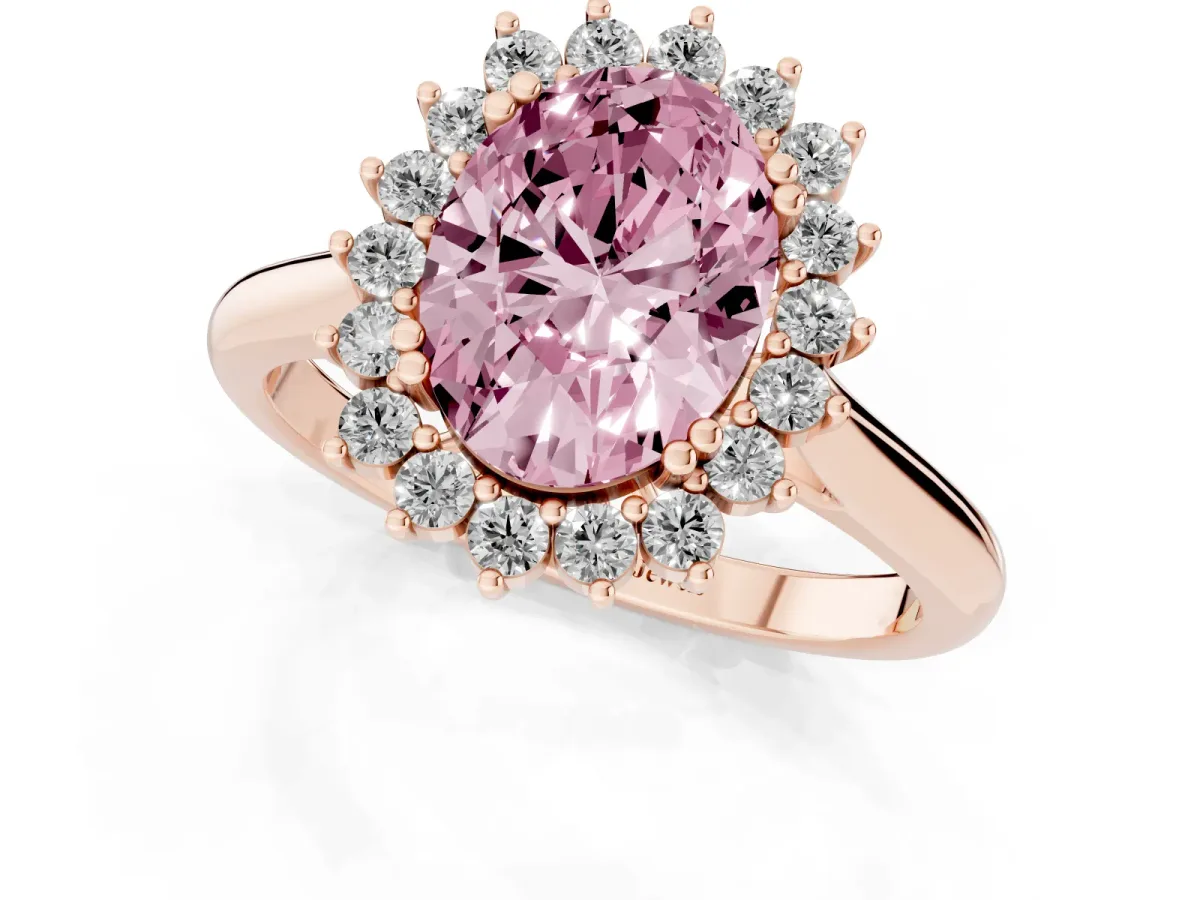 Fancy Pink Oval Cut Cut Diamond Halo Ring with Solitaire Band and Prong Setting Rose gold