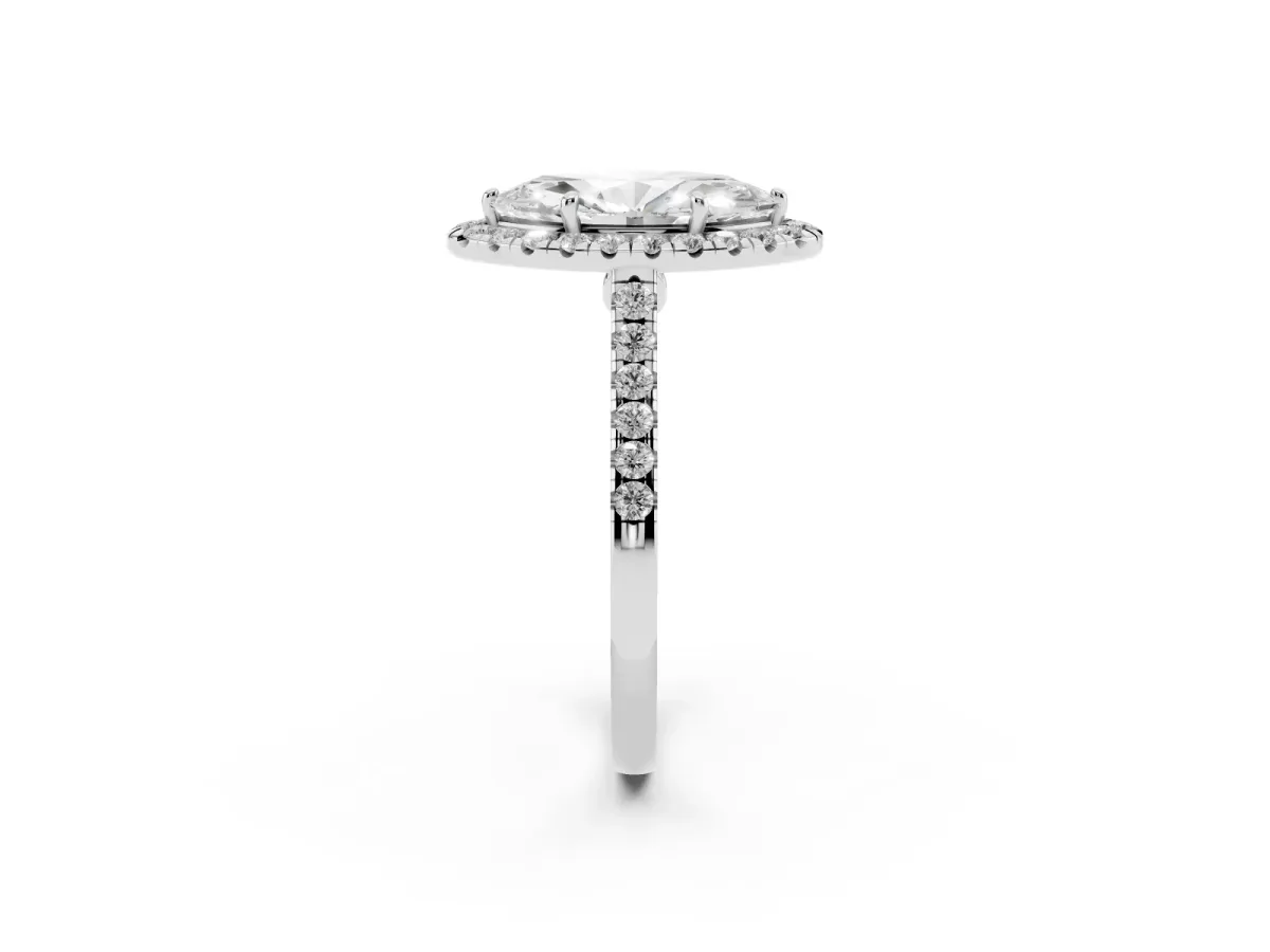 Marquise Cut Halo Pave Diamond Engagement Ring with Four-Prong Setting Silver