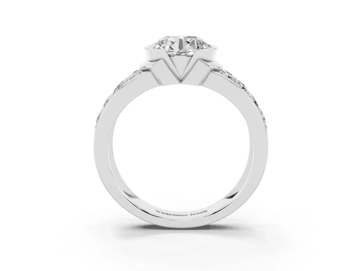Round Cut Brilliant Diamond Channel Set Wide Band Ring with Bezel Setting Platinum