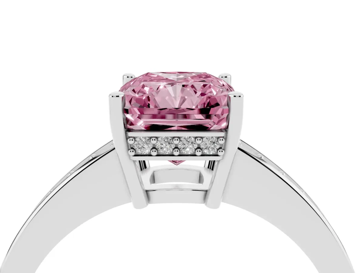 Fancy Pink Radiant Cut Solitaire Pavé Band Prong Setting Ring Silver