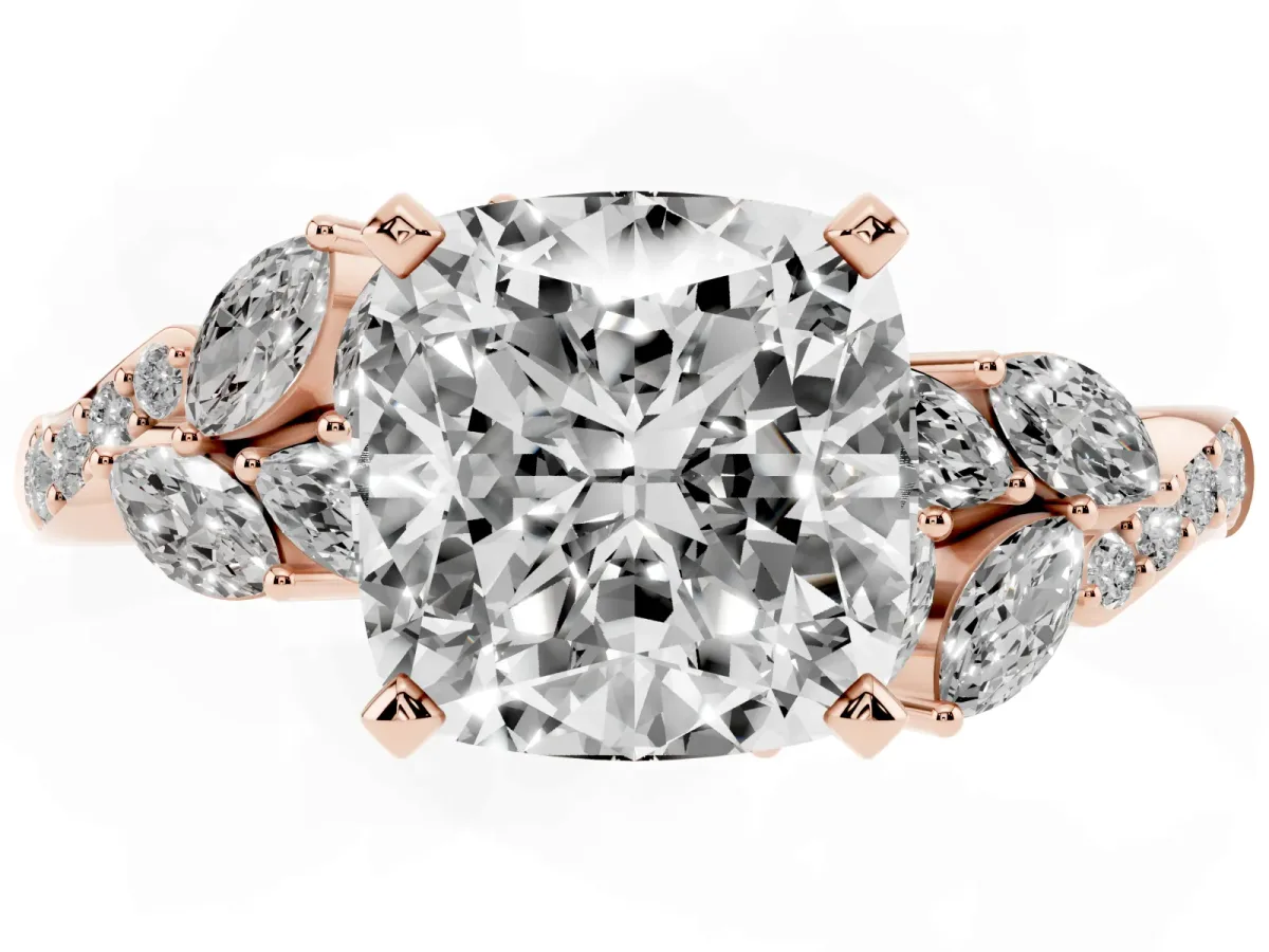 Cushion Cut Solitaire Marquise Twist Band with Six-Prong Setting Rose gold