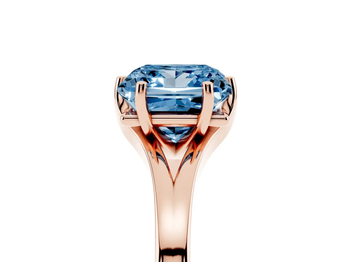 Fancy Blue Princess Cut Solitaire Diamond Ring with Six-Prong Setting and Tapered Band Rose gold