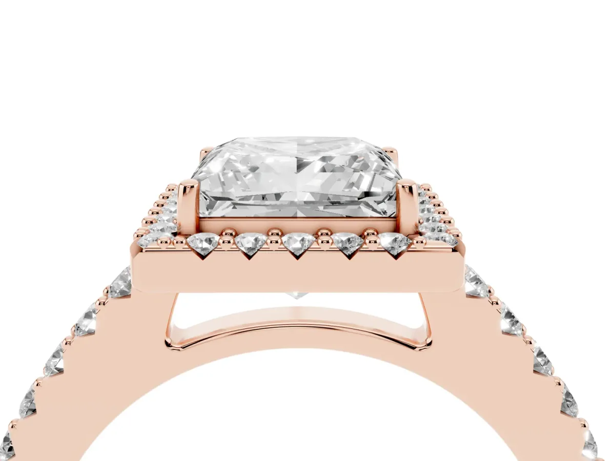 Princess Cut Halo Diamond Pavé Solitaire Ring Rose gold