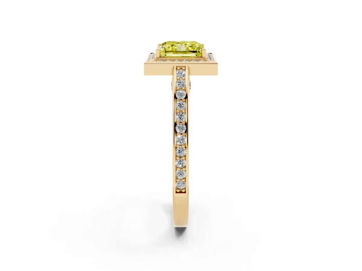 Fancy Yellow Princess Cut Cut Halo Pave Split Shank Prong Setting Ring Yellow gold