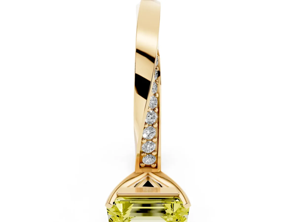 Fancy Yellow Emerald Cut Diamond Engagement Ring with Side Stone Accents and Four-Prong Setting Yellow gold