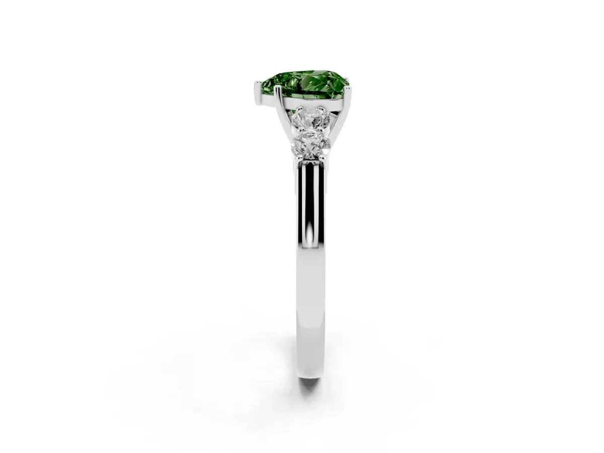 Fancy Green Heart Cut Cut Diamond Five-Stone Prong Set White Gold Ring Silver
