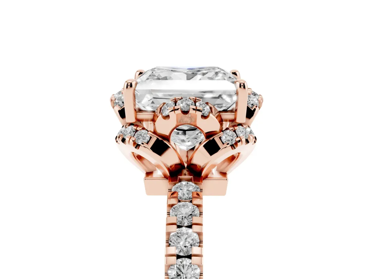 Princess Cut Diamond Halo Pave Band with Four-Prong Setting Rose gold