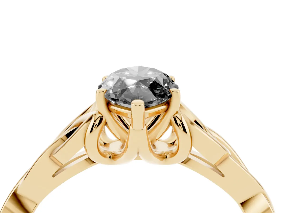 Fancy Black Marquise Cut Diamond Solitaire Engagement Ring with Celtic Knot Band and Four-Prong Setting Yellow gold