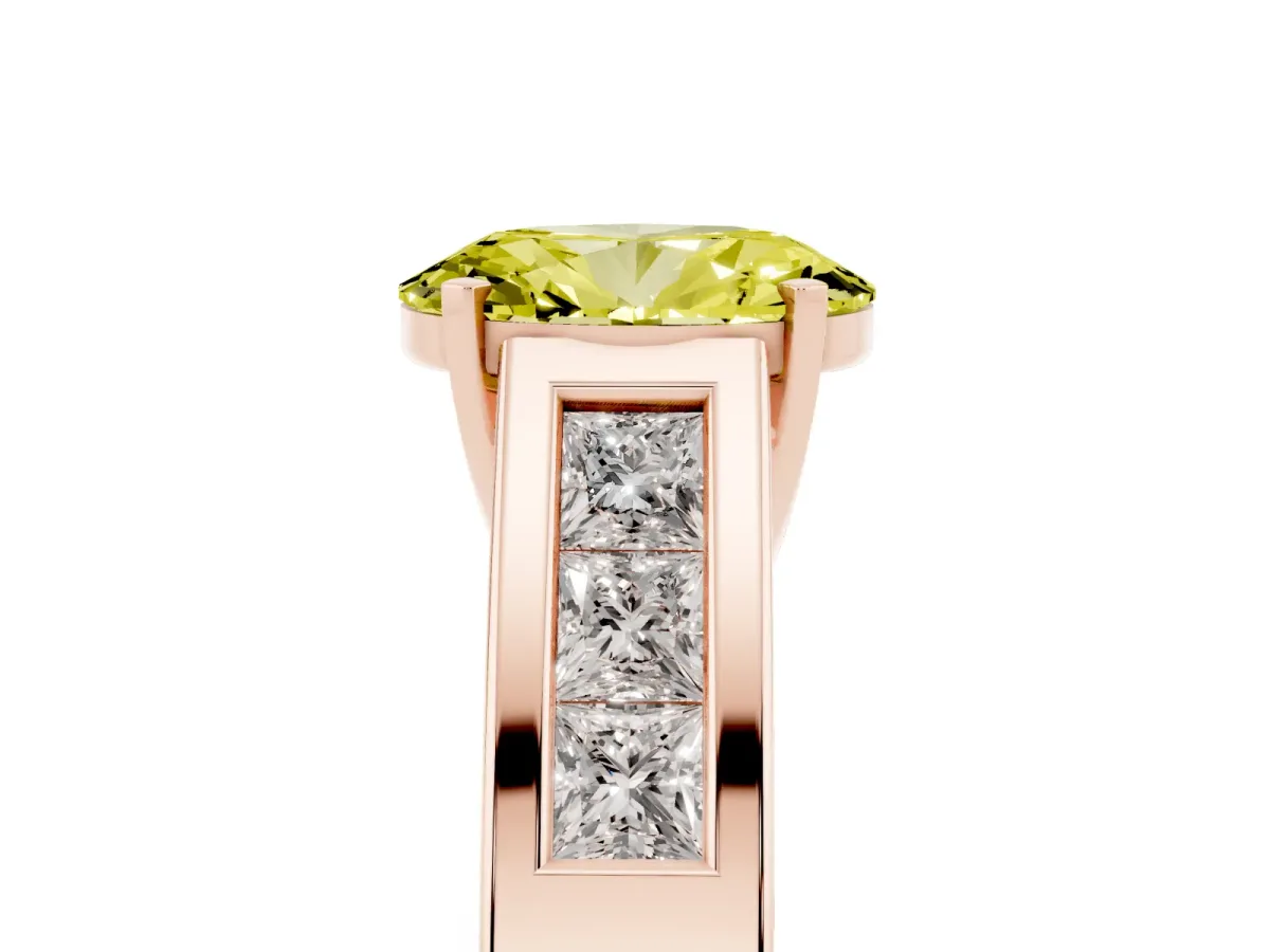 Fancy Yellow Oval Cut Cut Channel Set Solitaire Ring with Four-Prong Setting Rose gold