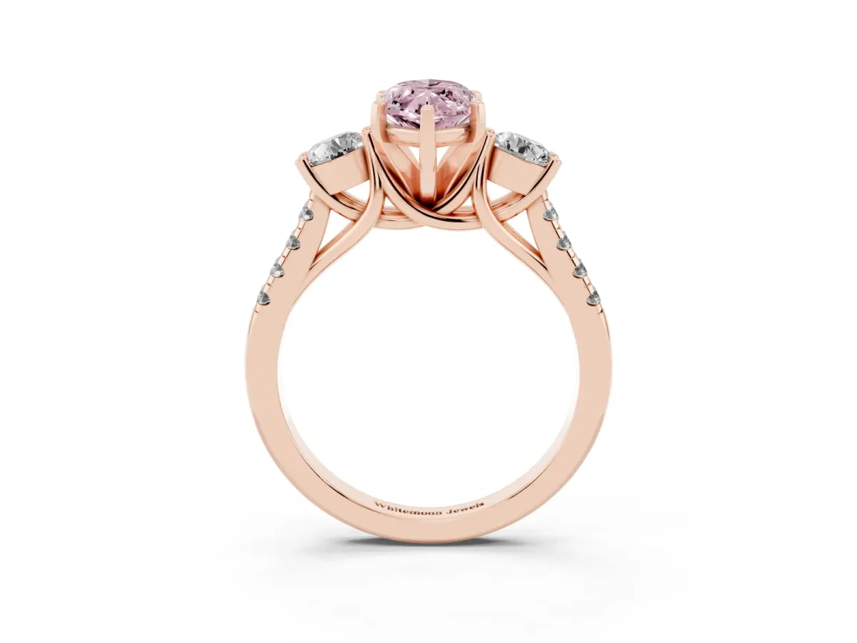 Fancy Pink Three-Stone Marquise Cut Diamond Pavé Band with Four-Prong Setting Rose gold