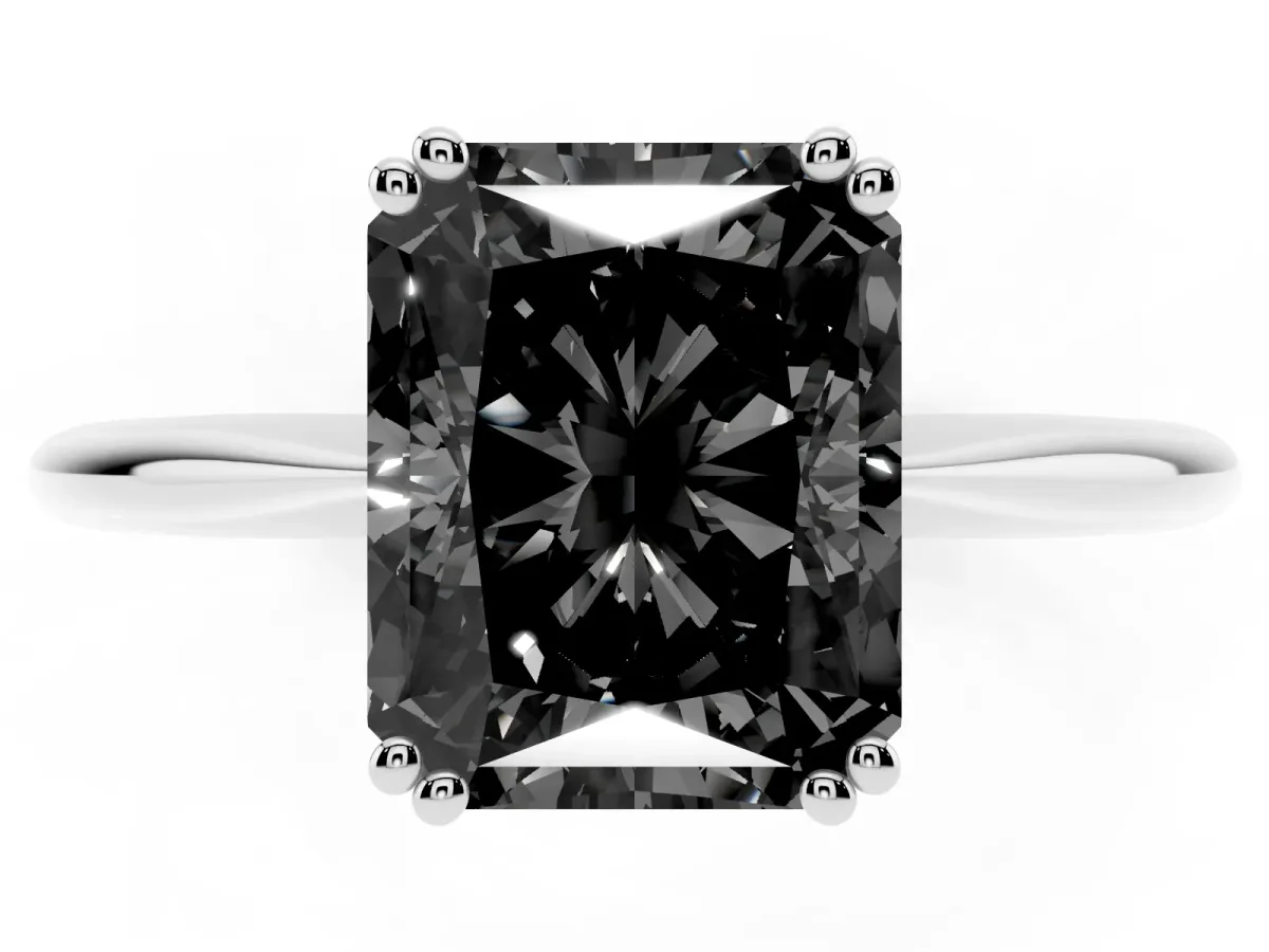 Fancy Black Radiant Cut Solitaire Diamond Ring with Six-Prong Setting and Classic Band Platinum